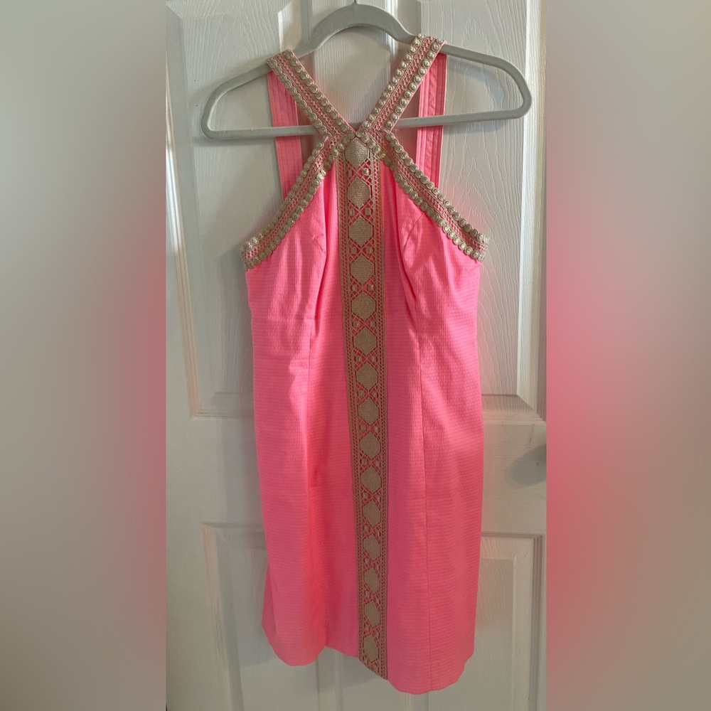 Lilly Pulitzer Vibrant Pink Dress with Gold Details Size 2